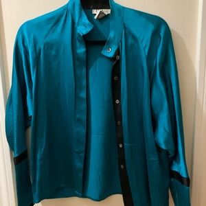 Teal Chloe silk blouse with kimono sleeves